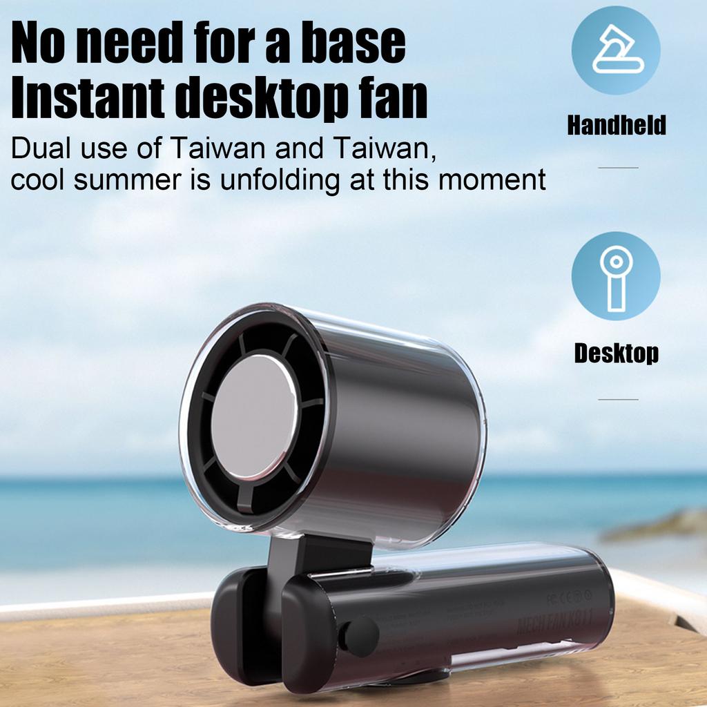 Portable Conditioner Fan With Function, 4000mAh Rechargeable Battery, Transparent Mechanical Fan Design, And Comes With A Lightweight Lanyard.