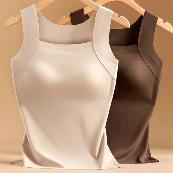Thermal Tank Top for Women Fleece Lined Sleeveless Underwear Top with Built In Bra High Stretch Camisole Undershirt Soft Warm Base Layer