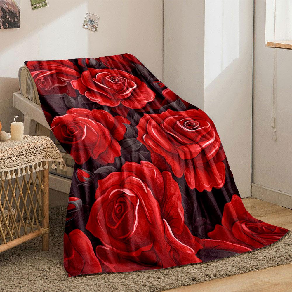 Vivid red roses with dark green leaves on a deep background. for all seasons blanket lunch break throw gift