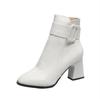 Fashion New White Black Thick High Heel Ankle Boots Women 2024 Pointed Toe Keep Warm Elegant Short Booties Ladies Ankle Buckle Decoratio
