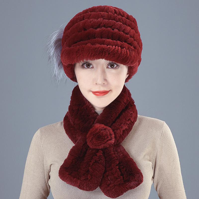 Шапка-шарф из меха кролика Рекс, два комплекта для пожилых женщин, женщин, осени, зимы, матери, бабушки