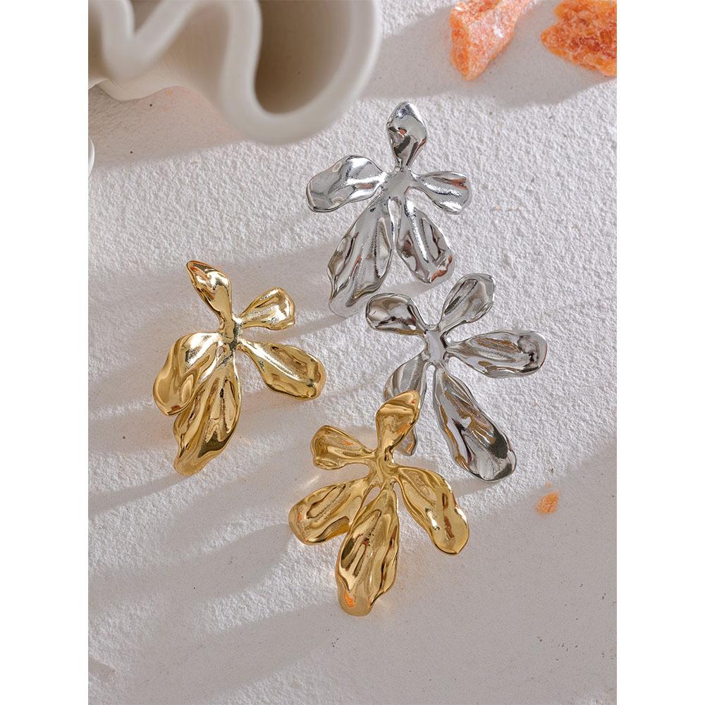 Yhpup Stainless Steel Big Flower Plant Stud Earrings Metal Waterproof 18K PVD Plated Trendy Statement Jewelry Women Gala Gift