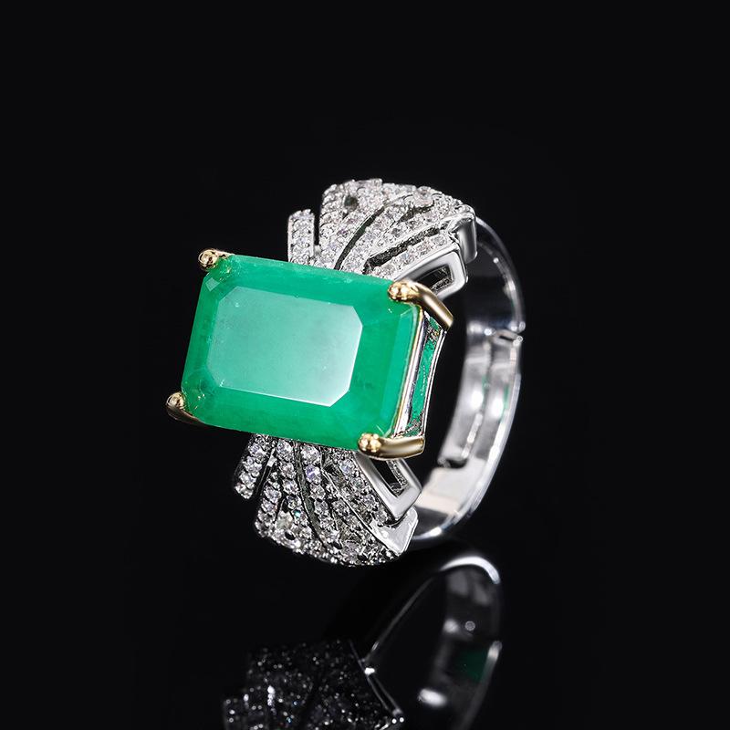 Кольцо из розового циркония, женское кольцо с параизумрудом, винтажное квадратное кольцо с цирконием
