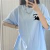 Футболки из чистого хлопка, женские, летние, с милым мультяшным принтом, в стиле хип-хоп, повседневные, в стиле Харадзюку, большие, с коротким рукавом, синие, для девочек 2010 года