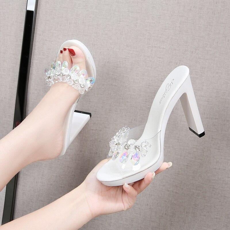 Woman Female Summer Korean Version Catwalk Model Shoes Sexy Black Waterproof Platform High-heeled Sandals 9053 Series 11cm Heel 2cm Platfrom LFD