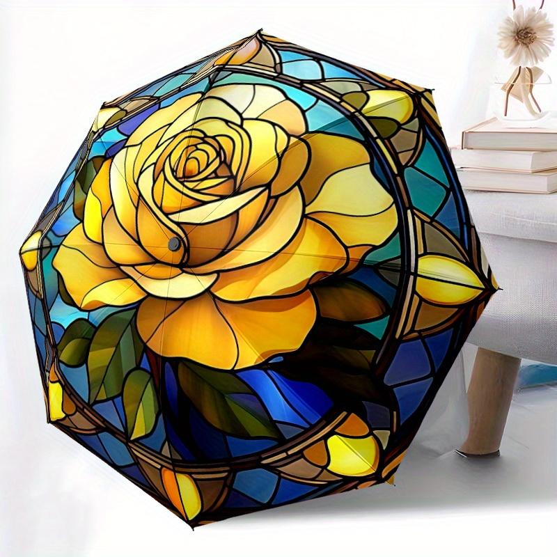 1pc Rose Window Auto Open/Close Umbrella, Portable Folding Umbrella for Travel,suitable as a gift for various festivals