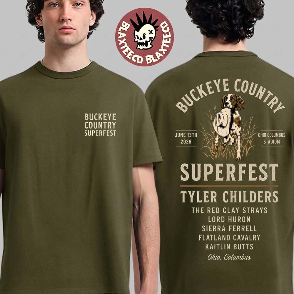 Buckeye Country Superfest 2026 Эксклюзивный мерч В Колумбусе, Огайо, На стадионе Огайо 13 июня 2026 года Собака Зеленая Футболка
