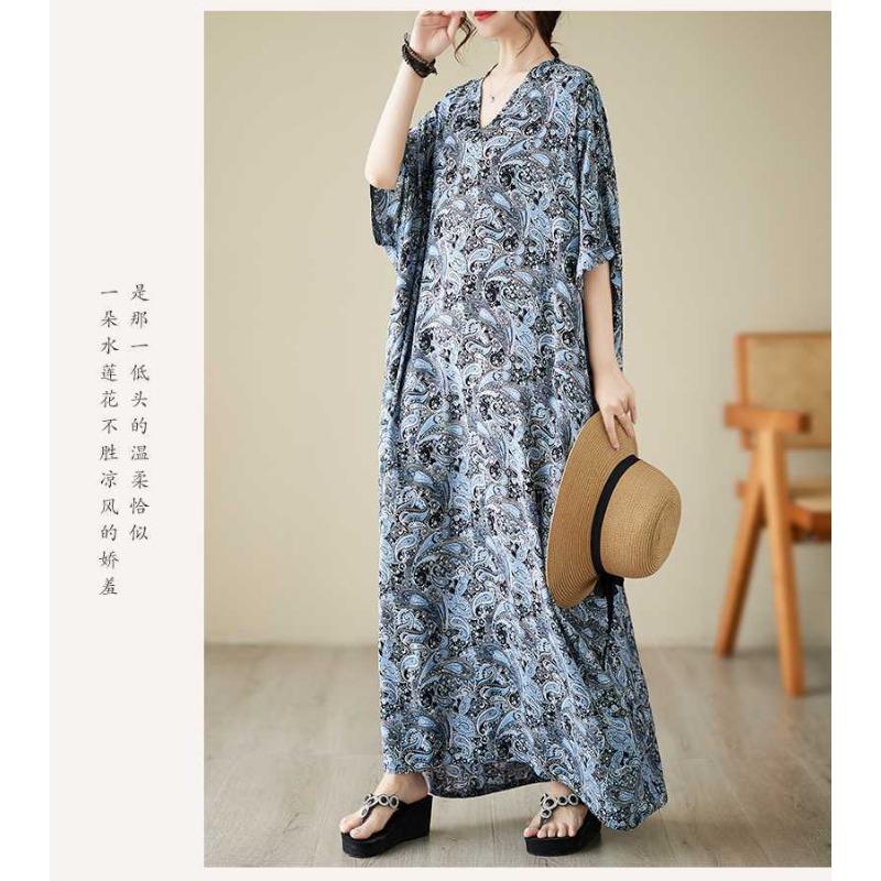 Тонкое платье с V-образным вырезом, большого размера, свободного кроя, в литературном стиле для отпуска, пляжная юбка