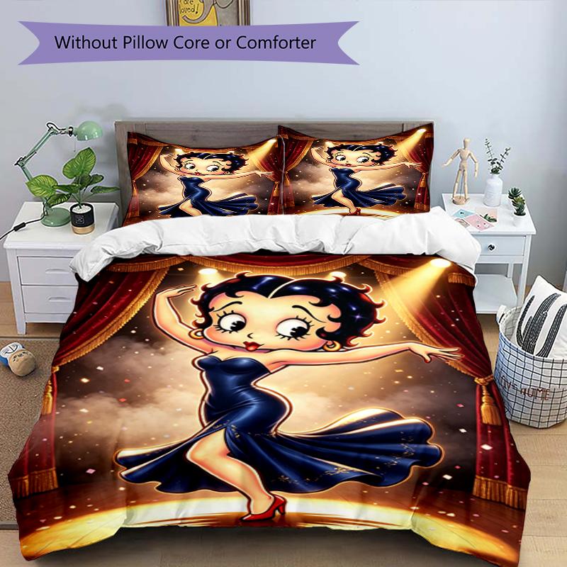 3pcs Duvet Cover Set (1*Duvet Cover + 2*Pillowcase, Without Core),Betty Boop Print Bedding Set, Bedroom Decor, All‑Season, Birthday Gift