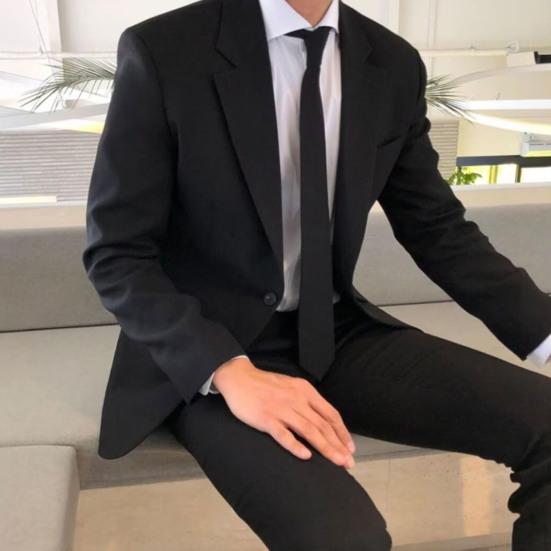 Men Suit Coat Formal Business Style Black Jacket with Tie And Pockets Plus Size Turn-down Collar Single-braested Office Wedding Business Trip Clothes