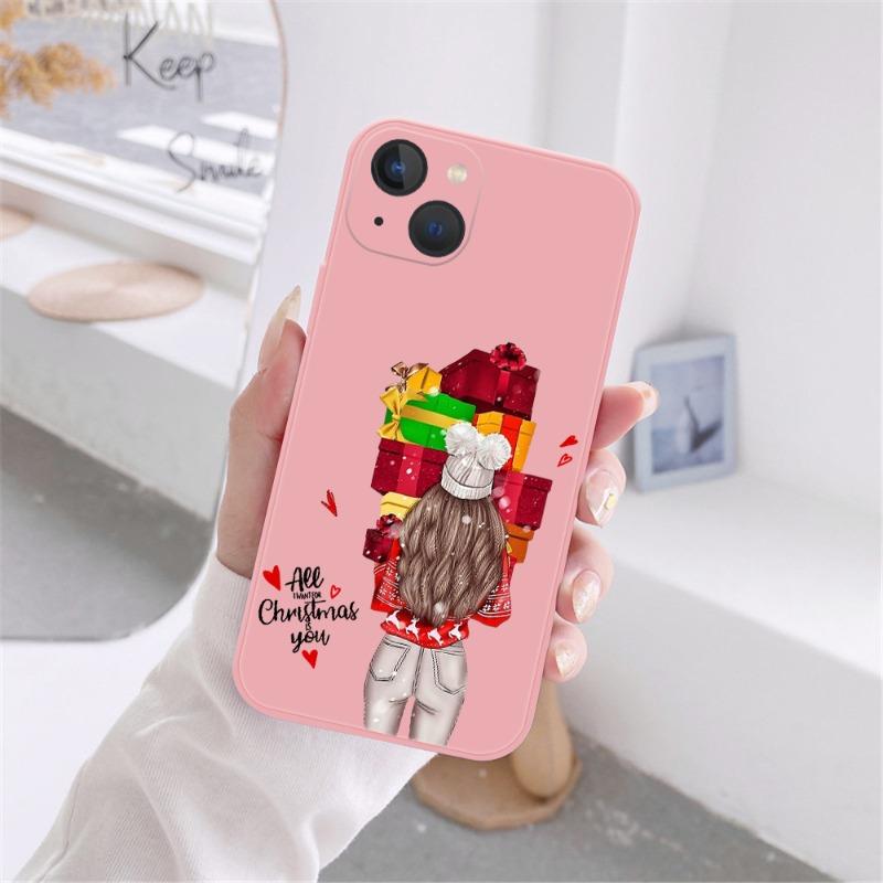 Рождественские Новогодние Подарки Чехол для Телефона Для iPhone 16 15 14 13 12 11 Pro Max Mini X XS SE4 7 8 Plus 16E Ударопрочный Нескользящий Чехол