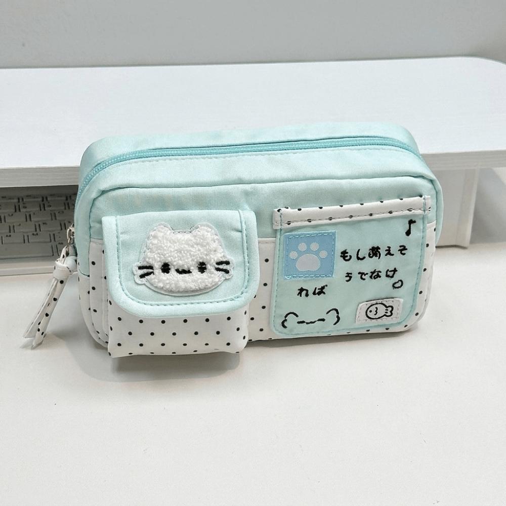 Multi Pocket Cat Pen Bag Durable Stationery Bag Cute Cartoon Pencil Case Student Storage