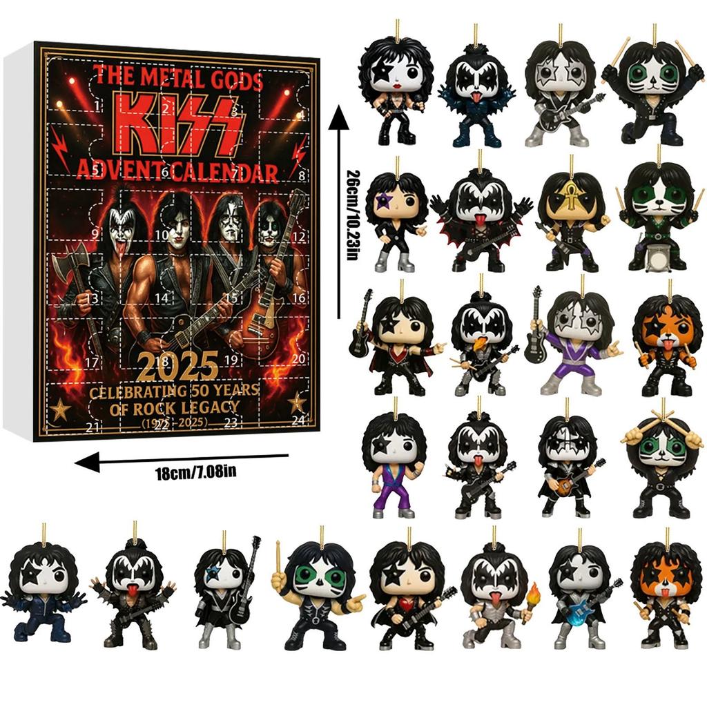 Календарь ожидания KISS Band 'Metal Gods' 2025, Календарь обратного отсчета на 24 дня, 2D плоская акриловая подвеска, Коллекционные подарки с культовыми музыкальными персонажами