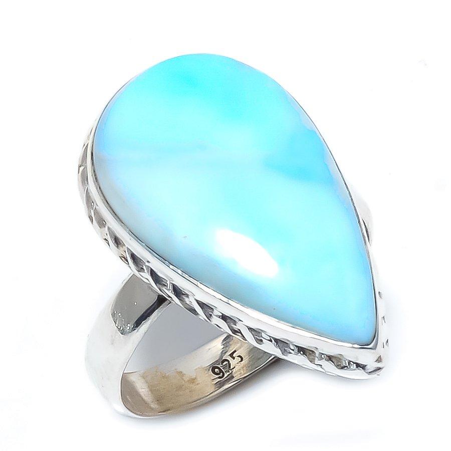 Кольцо в подарок из стерлингового серебра 925 пробы с драгоценным камнем из натурального ларимара Natural Republic S.7 o6P88