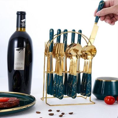 Набор столовых приборов из нержавеющей стали, 24 предмета, с темно-зелеными ручками, набор ножей, вилок и ложек, дорожный набор столовых приборов, набор столовых приборов