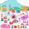 Cute Cat and Dog Pet Basket Family Toys Pretend To Play Toys Dog Doll Set Mini Animal Scene Toys Kids Player Toys