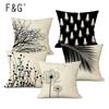 Наволочка в скандинавском стиле, черно-белая декоративная наволочка, наволочка для дивана с принтом листьев деревьев