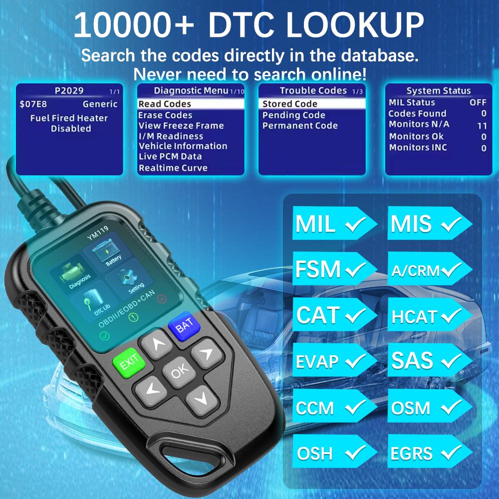 Multi-language Work for All Cars Car Auto Diagnostic Tool OBD2 Code Reader YM119 OBDII Scanner Clear/Erase Codes