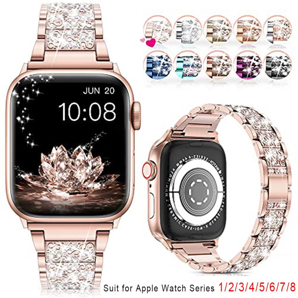Классический сверкающий бриллиантовый ремешок для Apple Watch 40 мм 45 мм 44 мм 41 мм 42 мм 38 мм Металлический ремешок для IWatch Series 7 SE 6 5 4 Женский браслет