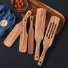 5 шт. кухонная лопатка из тикового дерева, столовая посуда, половник, лопатка для риса, длинная ручка, шумовка, набор кухонных принадлежностей для приготовления пищи