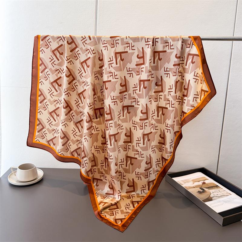 Satin Imitation Silk Printing Large Square Scarf Silk Scarf Shawl Versatile Foreign Style Headscarf Neck Protection Scarf