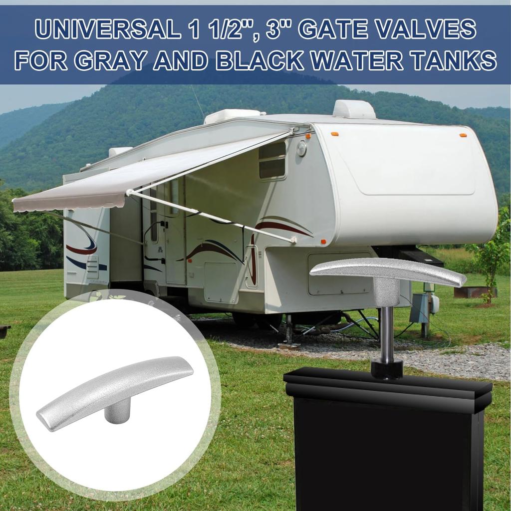 2pcs RV Waste Valve Handle Replacement, Fits 1/2" & 2" & 3" RV Sewer Dump Valve Camper Van Aluminum Tank Gate Valves Grey Water Valve Handle