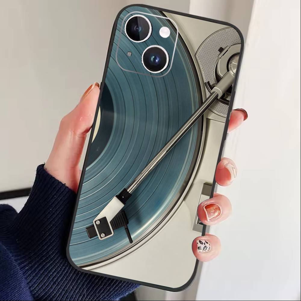 Vinyl Record Fashion Phone Case For iPhone 17 16 15 14 13 12 Max Plus Silicone Black Cover