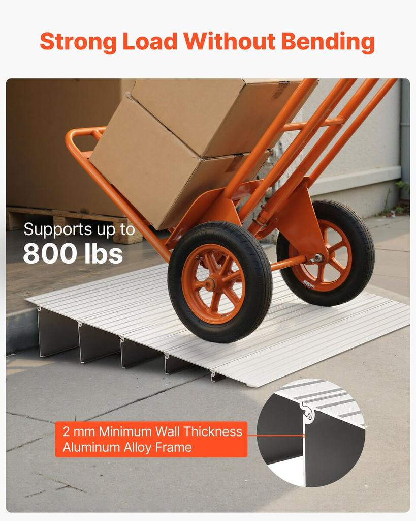 Door Threshold Ramp, 138 mm Rise, Aluminum Alloy Threshold Ramp Rated 363 kg Load Capacity, Handicap Ramps for Home Steps for Wheelchair, Scooters,