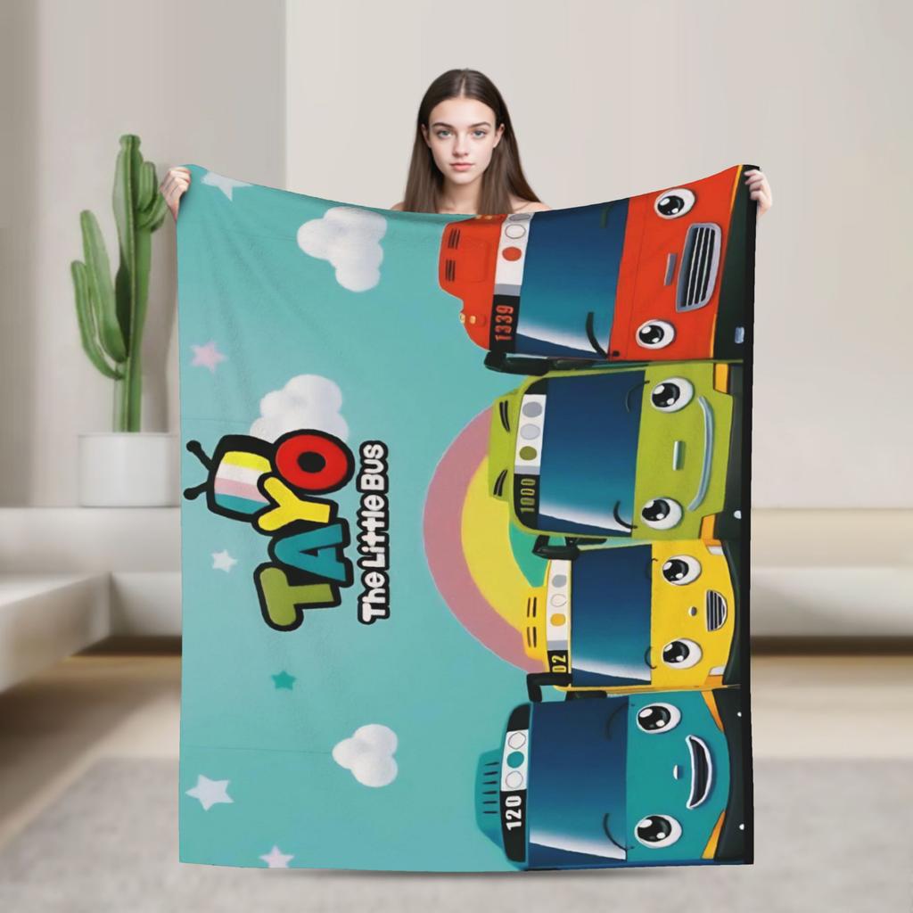 Tayos Little Bus Cartoon Blanket Fleece Soft Throw Blankets for Car Sofa Couch Bedroom Quilt