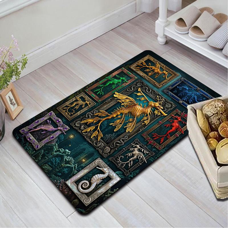 Golden Sea Dragon Frames Pattern Rug Floor Mat for Living Room or Bedroom Soft and Comfortable Carpet a Gift for Birthday and Holiday.
