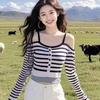 One-shoulder Striped Long-sleeved Knitted Sweater, A New High-end Off-the-shoulder Top for Women In Autumn and Winter