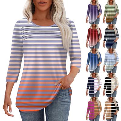 Женская мода круглый вырез шея плиссированная передняя планка однотонный топ рукав 3/4