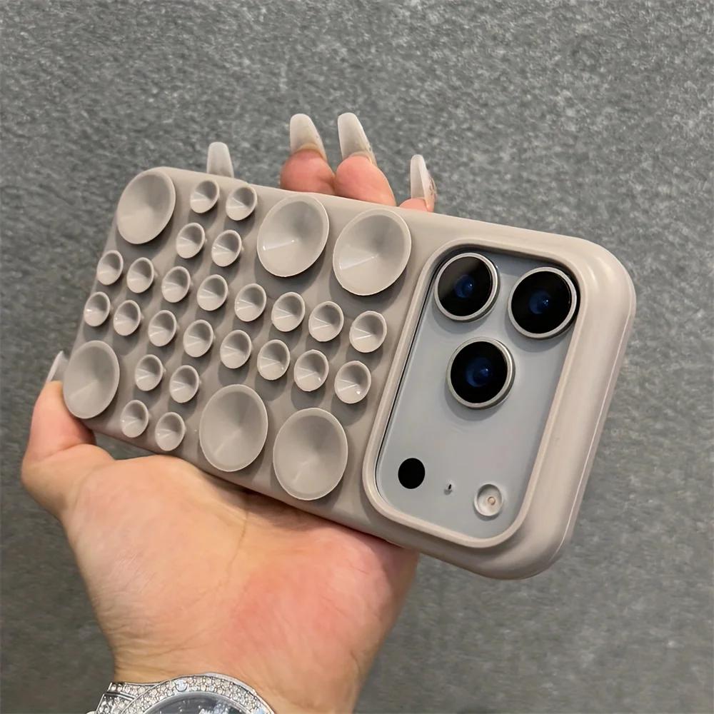 Ударопрочный Круглый Силиконовый Чехол для Телефона на Присоске для iPhone 17 15 14 16 Pro Max Воздушная Адсорбция Сильный Многофункциональный Чехол