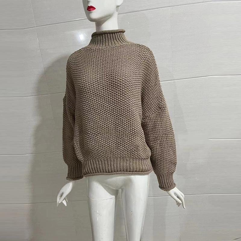 Осенне-зимний женский свитер, вязаный свитер, свитер из пряжи, закрученный подол, пуловер, высокий воротник, рукав «летучая мышь», однотонный топ