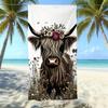 European And American Retro Highland Beef Printing Beach Towel Microfiber Thickened Water Absorption Quick Drying Outdoor Bath Towel