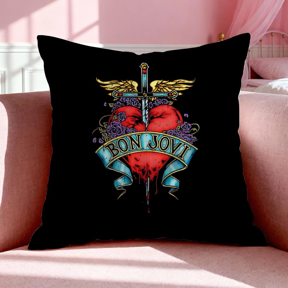 Band BBon Jovi Cushion Cover Breathable Linen Pillowcase Summer Odorless EcoFriendly Invisible Zipper Washable