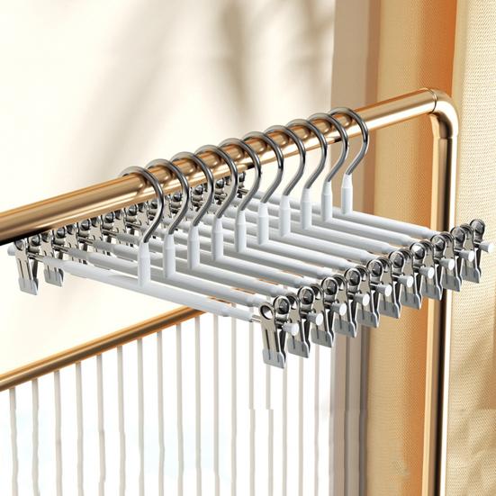 8Pcs Trouser Hangers Adjustable Non-Slip Space Saving with Rubber Coating Strong Chrome Clothes Hangers