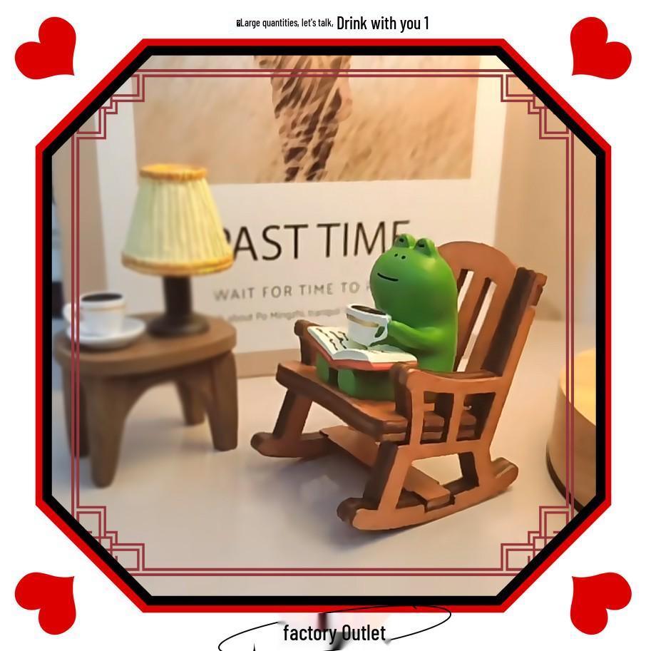 Handmade Cute Cartoon Frog Rocking Chair Resin Ornament for Desktop