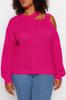 Women's Plus Size Sweater Fuchsia Window Cut Out Detailed Knitwear Sweater