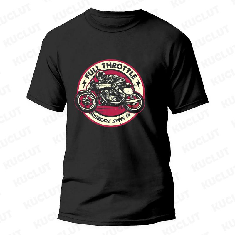 Full Throttle Cafe Racer Rockabilly Biker Print T-Shirt Men Fashion Motorcycle Short Sleeve Tops Fashion Summer Loose Tees Shirt