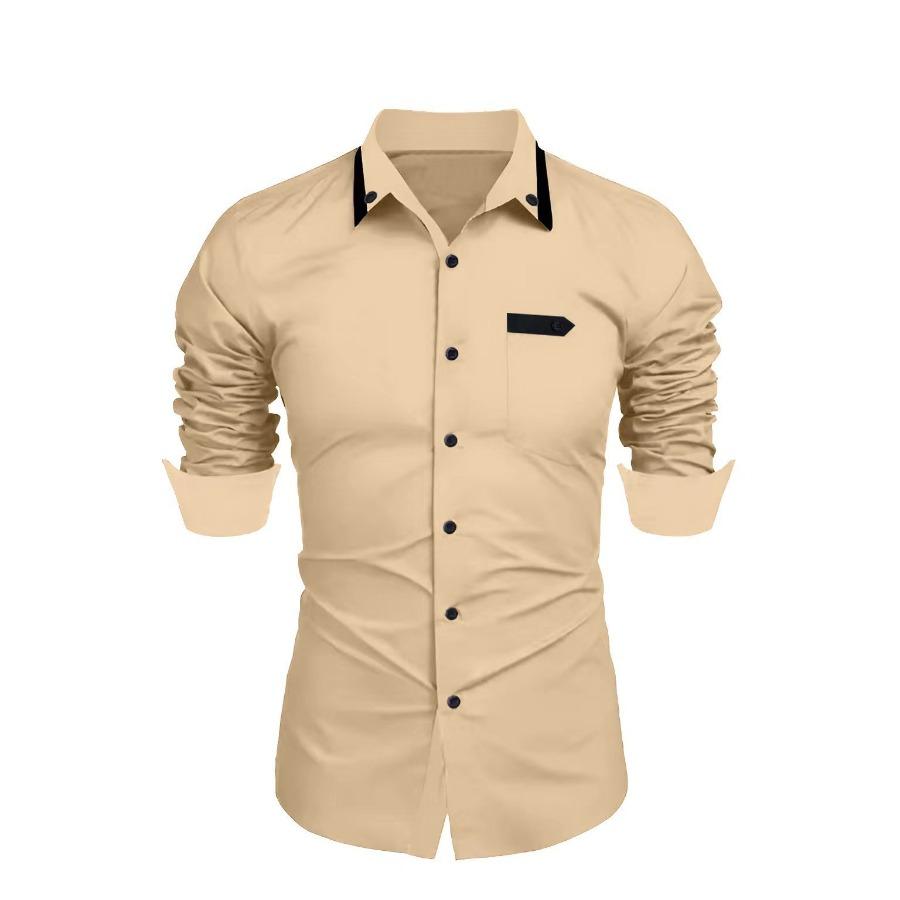 Мужской топ, весенне-осенняя повседневная деловая рубашка, белые, черные, синие, свободные классические рубашки, рубашки с длинными рукавами и лацканами