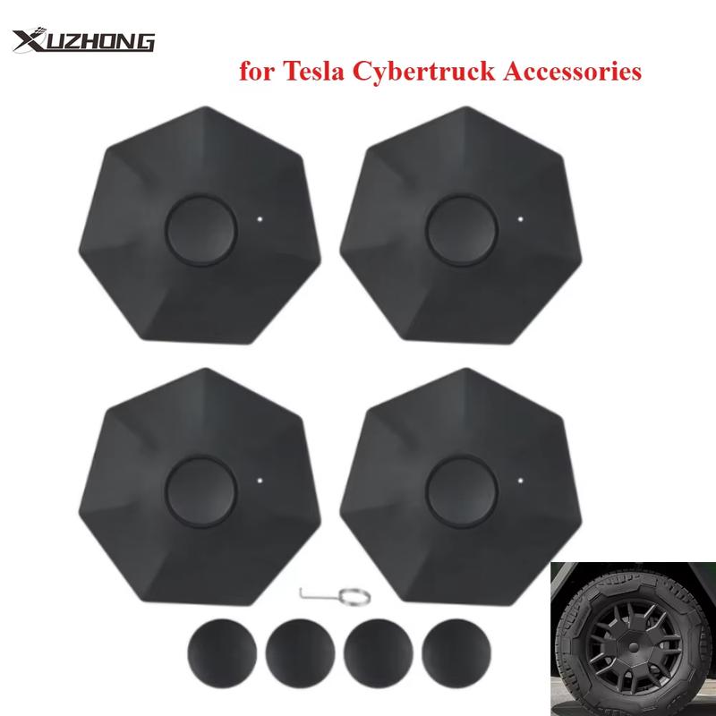 4 Pcs Full Coverage Wheel Center Caps for Tesla Cybertruck Accessories Rust Resistant Removable ABS Hub Center Caps