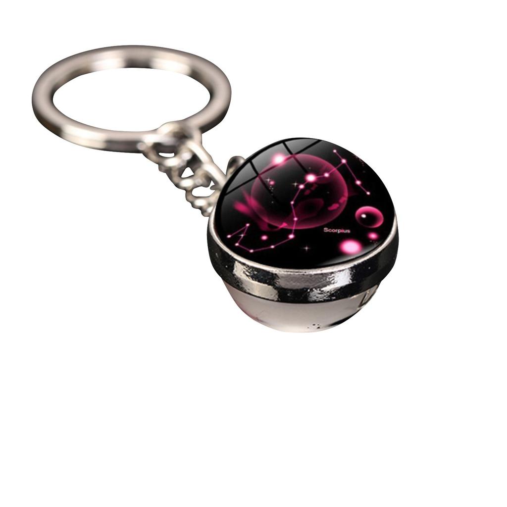 Брелок для ключей с подвеской в виде сумки с 12 знаками зодиака, светящийся в темноте, с драгоценными камнями, двухсторонний стеклянный шар