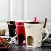 Ceramic Chocolate Cup European Candle Cup Cheese Chocolate Melting Ceramic Mug Heating Food Ceramic Mugwith Fork Creative Mugs