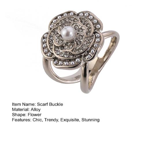 Flower Scarf Ring Clip for Women Rhinestone Floral Belt Scarf Buckle Faux Pearl