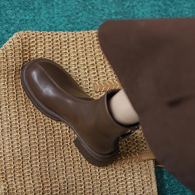 Натуральная мягкая кожа коричневые ботинки Мартин женские весна и осень 2025 новые в британском стиле на толстой подошве тонкие ботинки жареная улица короткие ботинки