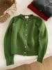 Whitening Raspberry Pink Gold Button Knit Cardigan - Women's Autumn/Winter Korean Style, Soft, Thick, Warm, Round Neck Wool.