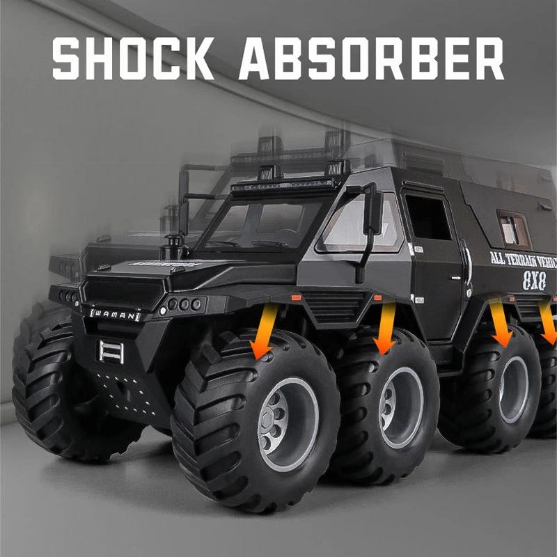 Масштаб 1/24 Шаман 8x8 Сплавная модель автомобиля Световые и звуковые эффекты Литая игрушка для мальчиков Подарок на день рождения Детская игрушка Коллекция автомобилей
