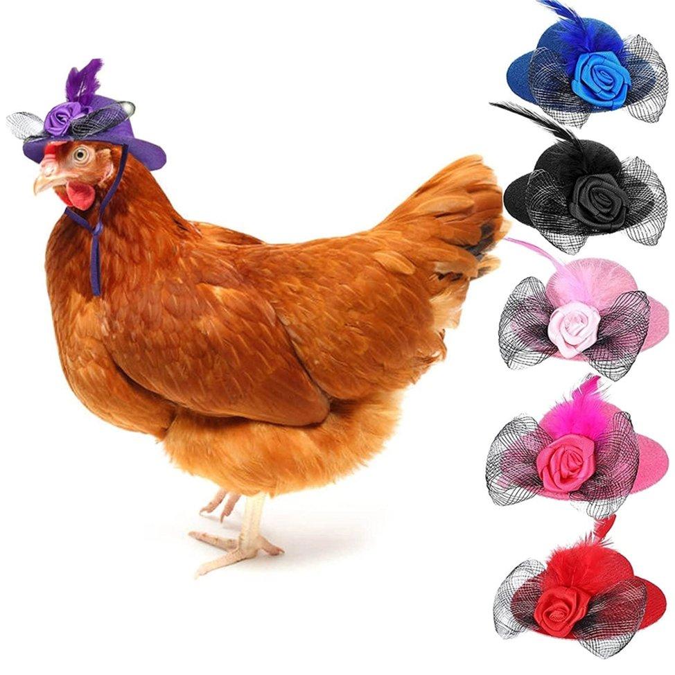 Chicken Hats For Hen Mini Hat Chicken Helmet Accessories Feather Top Hat Funny Small Hat Tiny Pet Hat With Adjustable