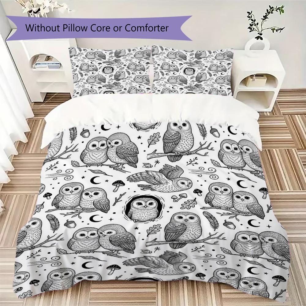 Vintage owl Pattern Bedding uilt Set uilt Cover Pillowcase Home Decoration Birthday Gift (1 * duvet cover + 2 * pillowcase without core)